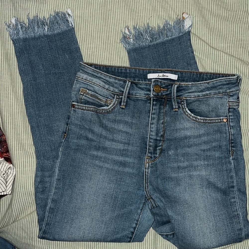 Sam Edelman The Stiletto high rise skinny crop jeans distressed frayed hem 27